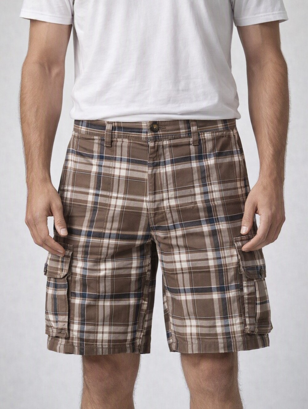 Mauro Ferrini Mens XXL Cotton Cargo Shorts  Europe Plaid Multi Pocket Casual